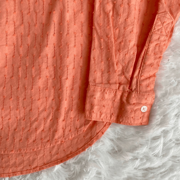 Loft Dobby Relaxed Orange Button Front Swiss Dot Long Sleeve Shirt Women’s Small - Picture 6 of 8